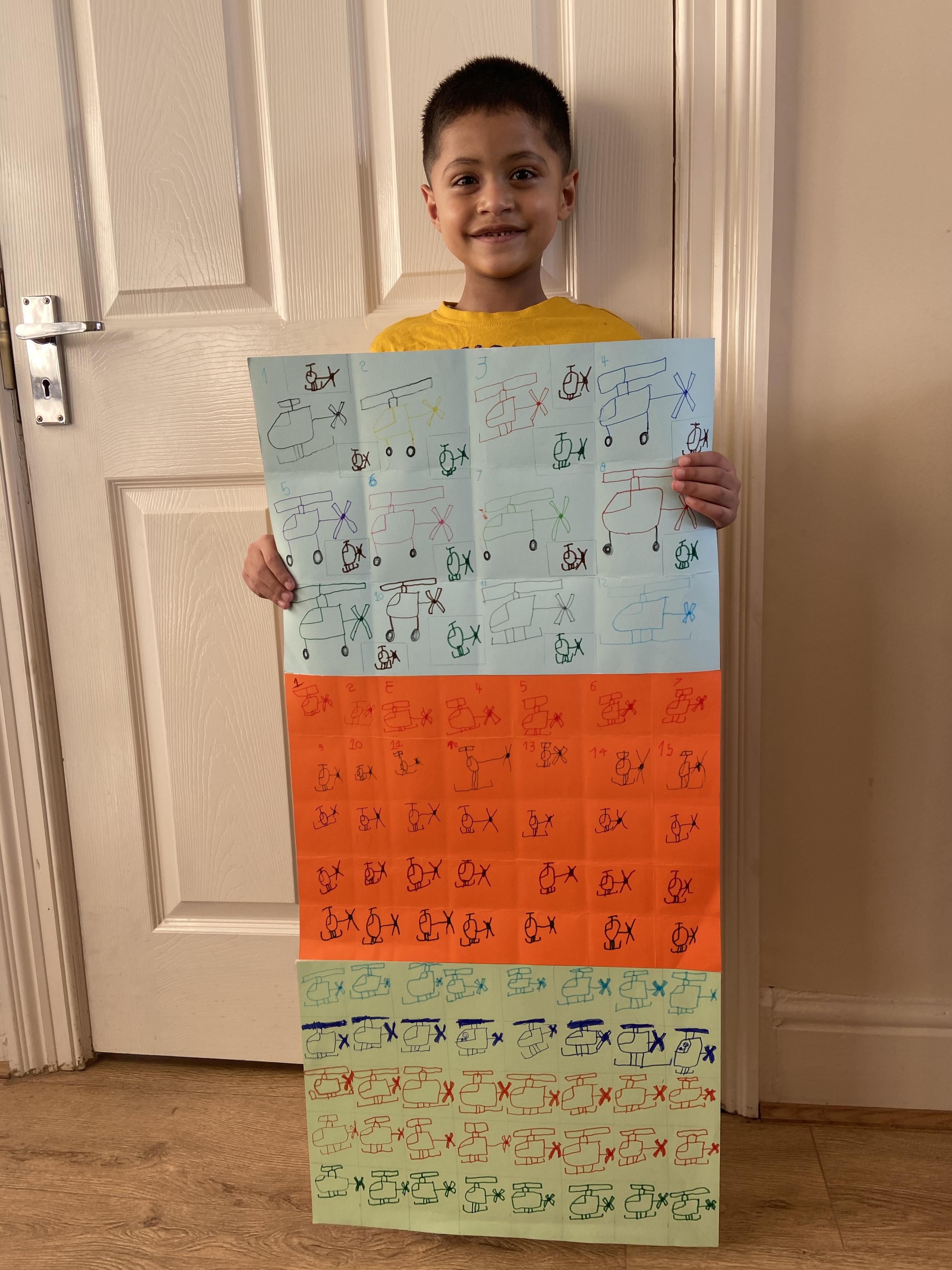 Wow!! Sufyan raised a fantastic &pound;178 by drawing 100 helicpters! 